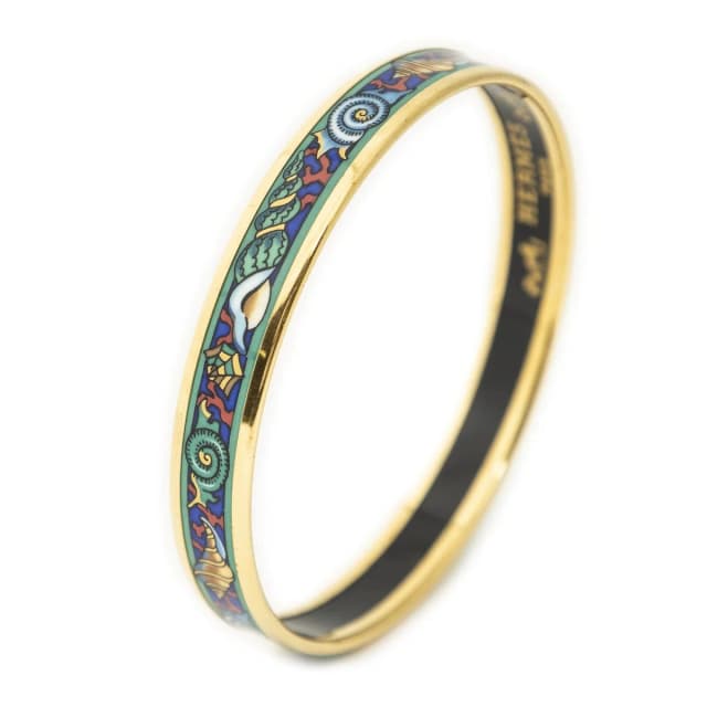 Hermès Enamel Bangle Green Gold Plated Bracelet in Green from The Reluxe, photo 1 of 1