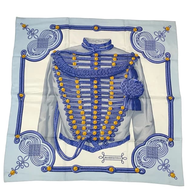 Hermès Carre 90 Brandebourgs Scarf Silk Blue in Blue Silk from The Reluxe, photo 1 of 1