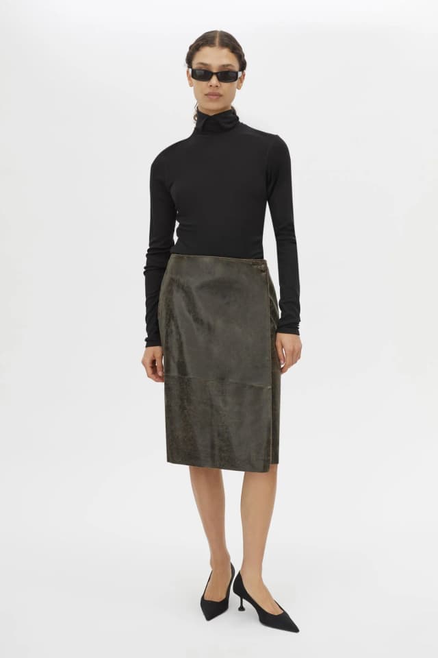 C&M CAMILLA AND MARC SALE Dawn Leather Skirt in black/brown, image 1 of 1 from Camilla and Marc