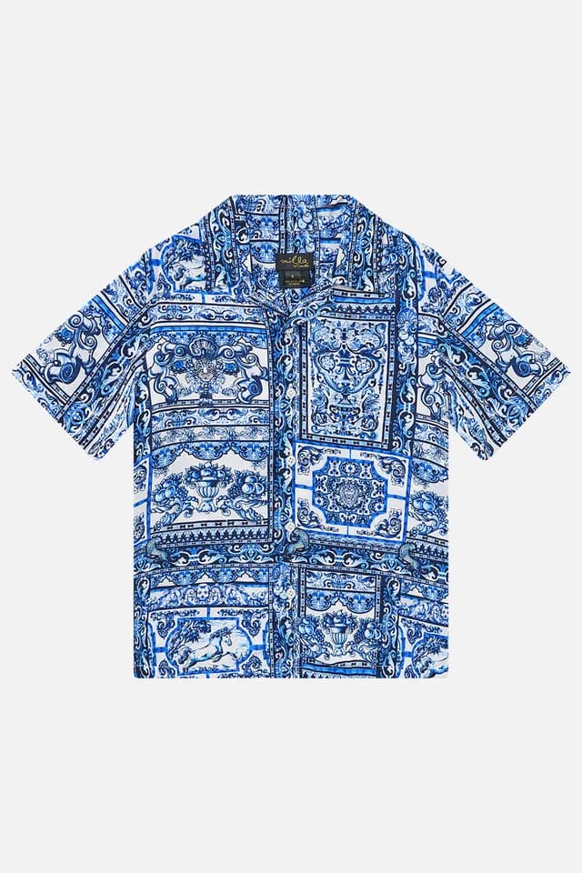Camilla eBoutique BOYS SHORT SLEEVE CAMP COLLARED SHIRT AZUL ARISTOCRACY, image 1 of 1 from CAMILLA
