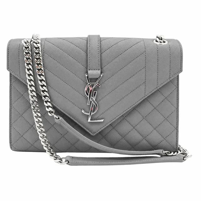 Saint Laurent Light Gray Chevron Quilted Envelope Chain Shoulder Bag in Grey Leather from Clotheshorse Anonymous, photo 1 of 1