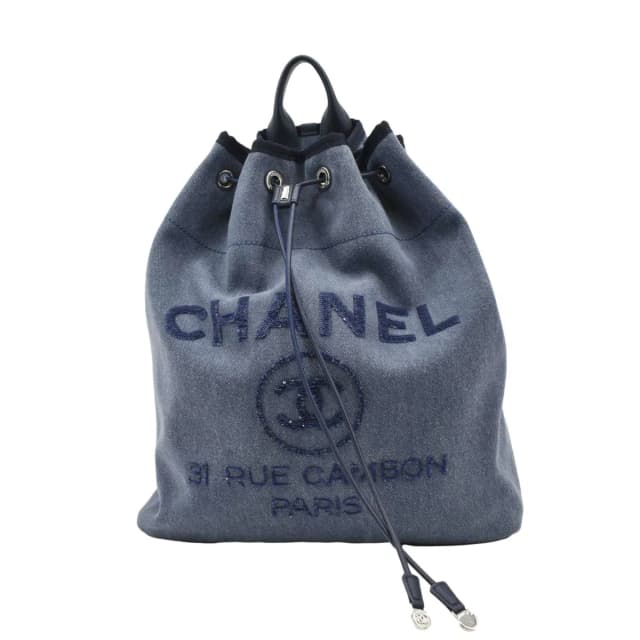 Chanel Deauville Large Denim Backpack Blue in Blue Denim from Dallas Designer Handbags, photo 1 of 1