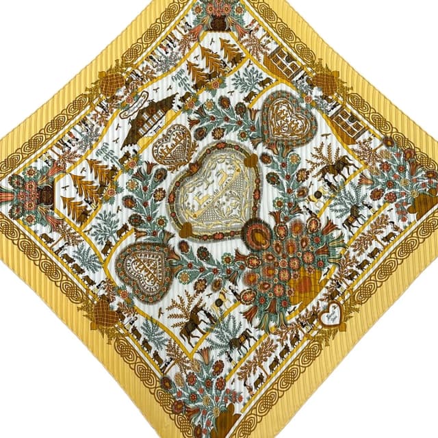Hermès Scarf Carre Plisse Dark Yellow Multi D'ecoupages in Yellow from The Reluxe, photo 1 of 1