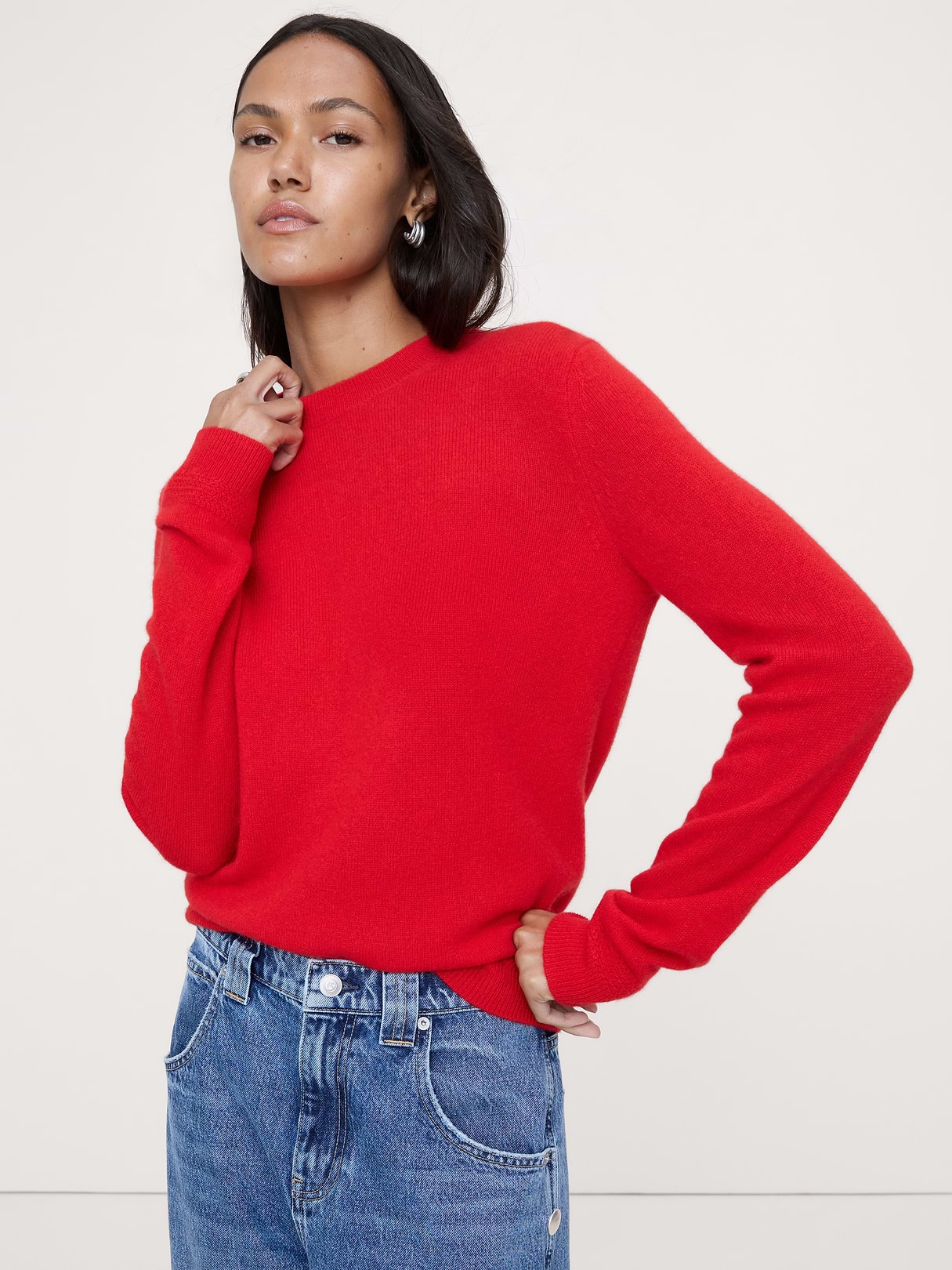 Banana Republic Lightweight Cashmere Crew-Neck Sweater in Holly Berry Red, image 1 of 1 from Banana Republic (US)