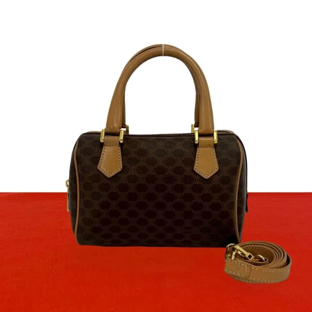Celine Vintage Macadam Blason Pattern Leather 2-Way Mini Shoulder Bag Brown in Brown Leather from The Reluxe, photo 1 of 1
