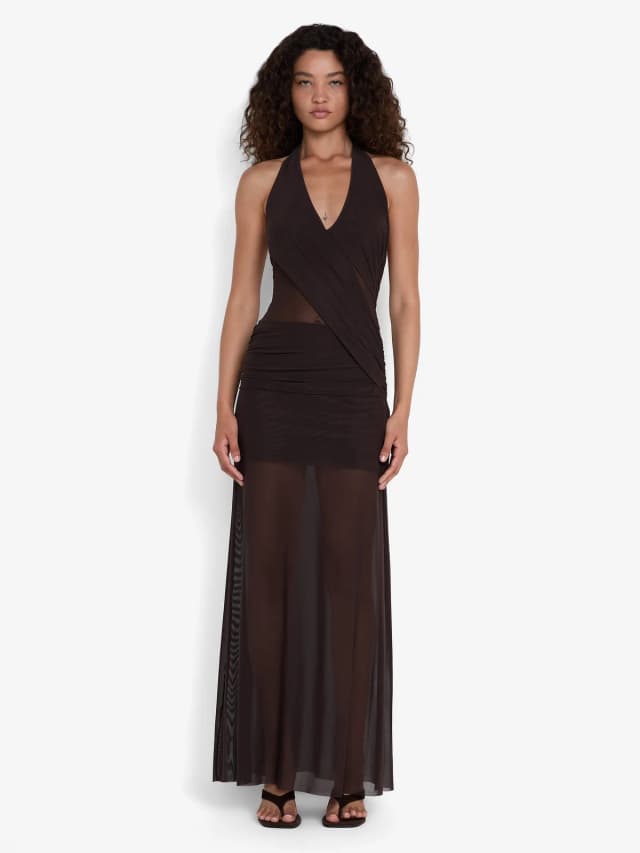Bec&Bridge DEIJA HALTER MAXI DRESS - DARK CHOCOLATE, image 1 of 1 from BEC + BRIDGE