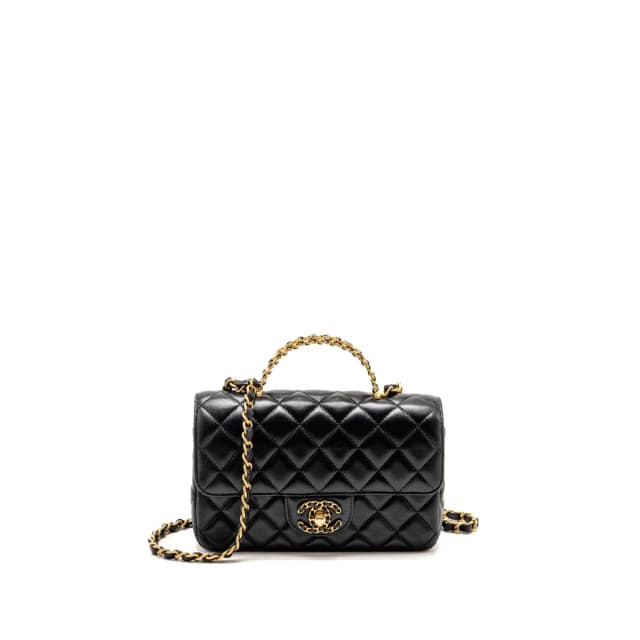 Chanel Letter Detailed Top Handle Flap Bag Lambskin Black GHW (Microchip) in Black Lambskin from EMIER, photo 1 of 1