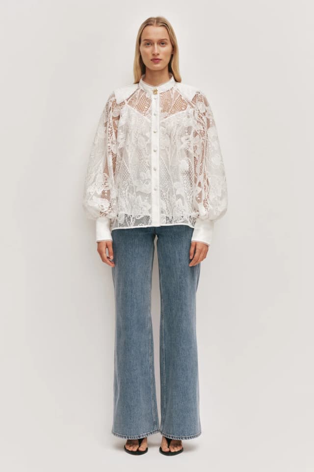 AJE Pippa Lace Blouse in IVORY, image 1 of 1 from Aje