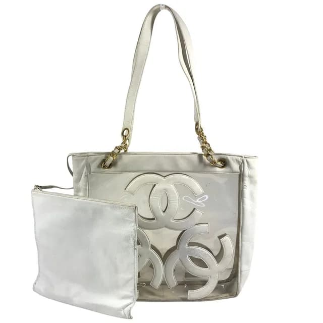 Chanel Shoulder Bag CC Logo Triple Coco Chain Vinyl Leather White in White Leather from The Reluxe, photo 1 of 1