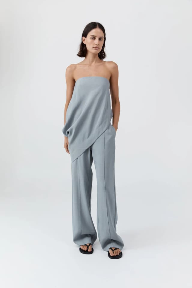 St Agni Strapless Asymm Drape Top - Mist, image 1 of 1 from St. Agni