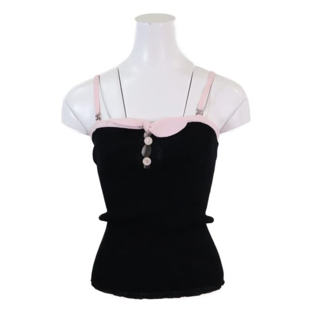 Chanel Rhinestone CC Logo & Lion Button Bow Cotton Rib Knit Sleeveless Camisole from The Reluxe, photo 1 of 1