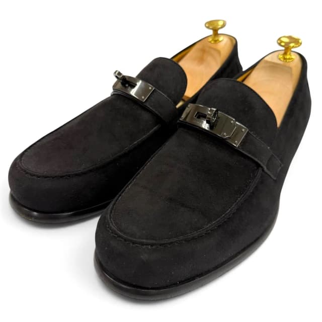 Hermès Leather Kelly Buckle Tip Shoes Loafers Black Business in Black Suede from The Reluxe, photo 1 of 1