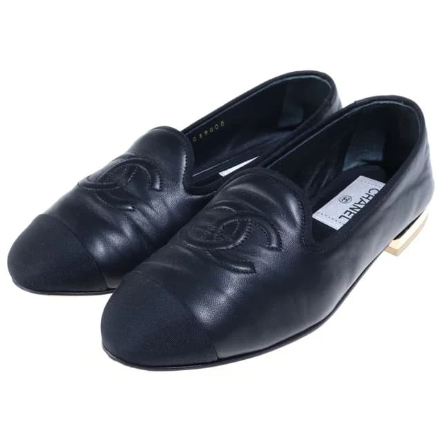 Chanel CC Logo Leather Opera Flat Shoes Black in Black Leather from The Reluxe, photo 1 of 1