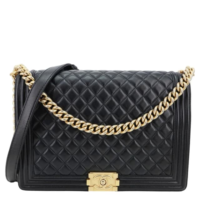 Chanel Boy Flap Large Quilted Leather Crossbody Bag Black in Black Leather from Dallas Designer Handbags, photo 1 of 1