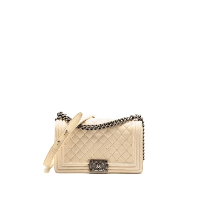 Chanel medium boy bag calfskin ivory ruthenium silver hardware in White Calfskin from EMIER, photo 1 of 1