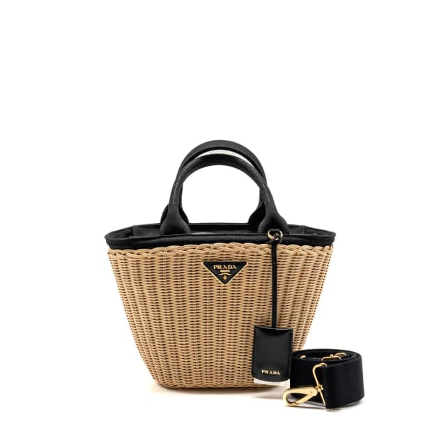 Prada Wicker Shopping Bag Canvas/Woven Tan/Black GHW in Black Woven leather from EMIER, photo 1 of 1