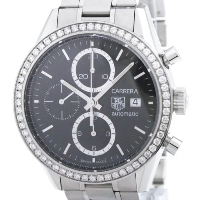 TAG Heuer Carrera Chronograph Diamond Stainless Steel Automatic Mens Watch CV201J Polished in Black from Elady, photo 1 of 1