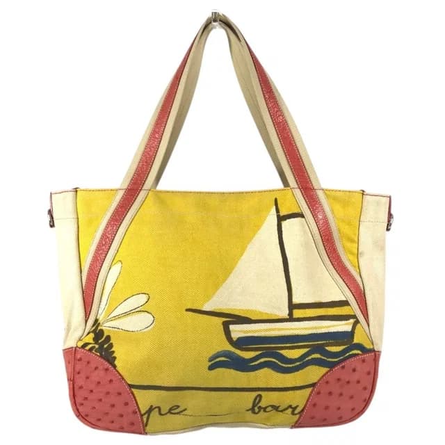 Prada Tote Bag Logo All Over Print Leather Canvas Yellow in Yellow Canvas from The Reluxe, photo 1 of 1