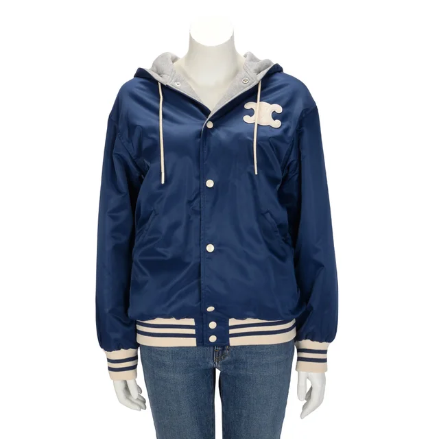 Celine Hooded Teddy Triomphe Jacket FR 38 in Dark Blue Nylon from Blue Spinach, photo 1 of 1