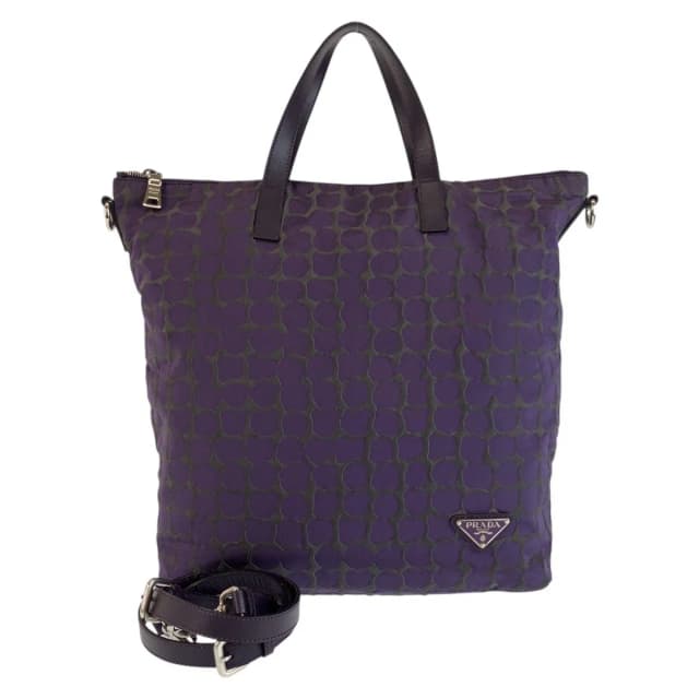 Prada Purple Silver Nylon Leather Tote Shoulder Bag in Purple Nylon from The Reluxe, photo 1 of 1