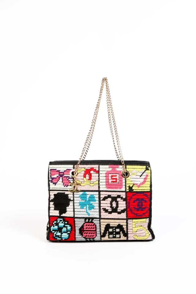 2000s Chanel Embroidered Multicolour Icon Shoulder Bag in Lambskin from Break Archive, photo 1 of 1