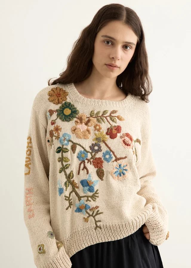 Story MFG Hand Crochet Piper Knit in ECRU EARTH LAUGHS, image 1 of 1 from Incu
