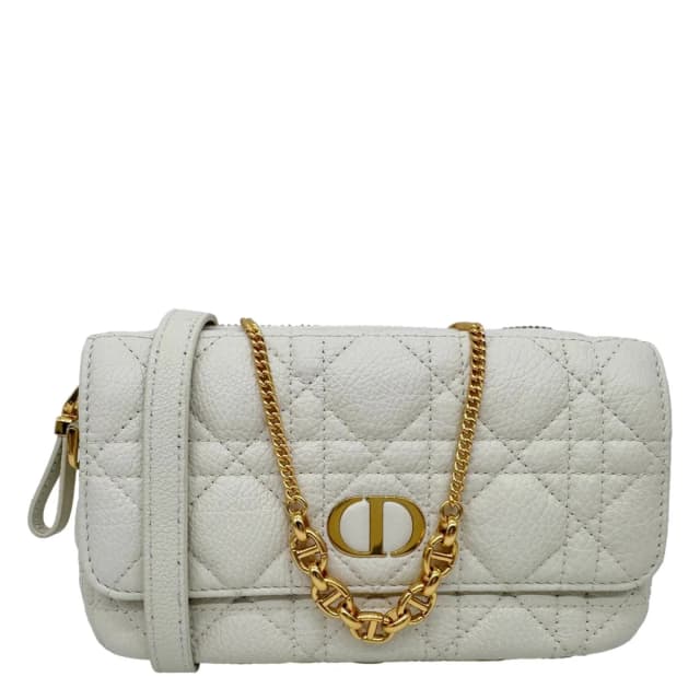 Dior Caro Supple Cannage Calfskin Leather Chain Shoulder Bag Ivory in White Calfskin from Dallas Designer Handbags, photo 1 of 1