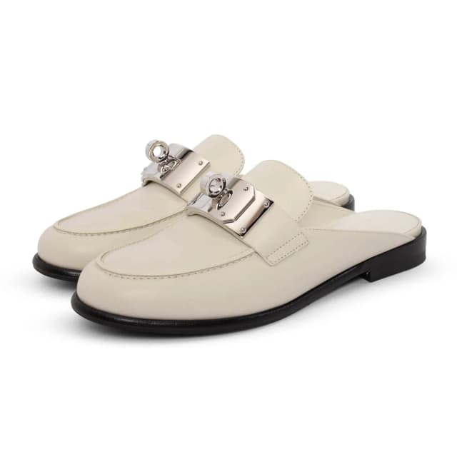 Hermès Lota Mules 36 in Blanc de Paris Calfskin from Blue Spinach, photo 1 of 1
