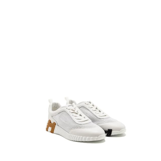 Hermès Size 41 FEMME Bouncing Sneaker Crochet Knit/Calfskin Blanc in White Calfskin from EMIER, photo 1 of 1