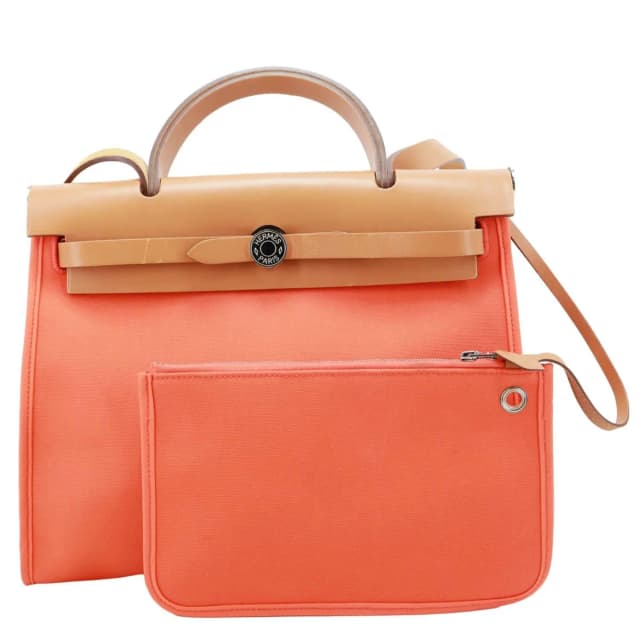 Hermès Herbag Zip 31 PM Vache Hunter Toile Canvas Shoulder Bag Orange in Orange Canvas from Dallas Designer Handbags, photo 1 of 1