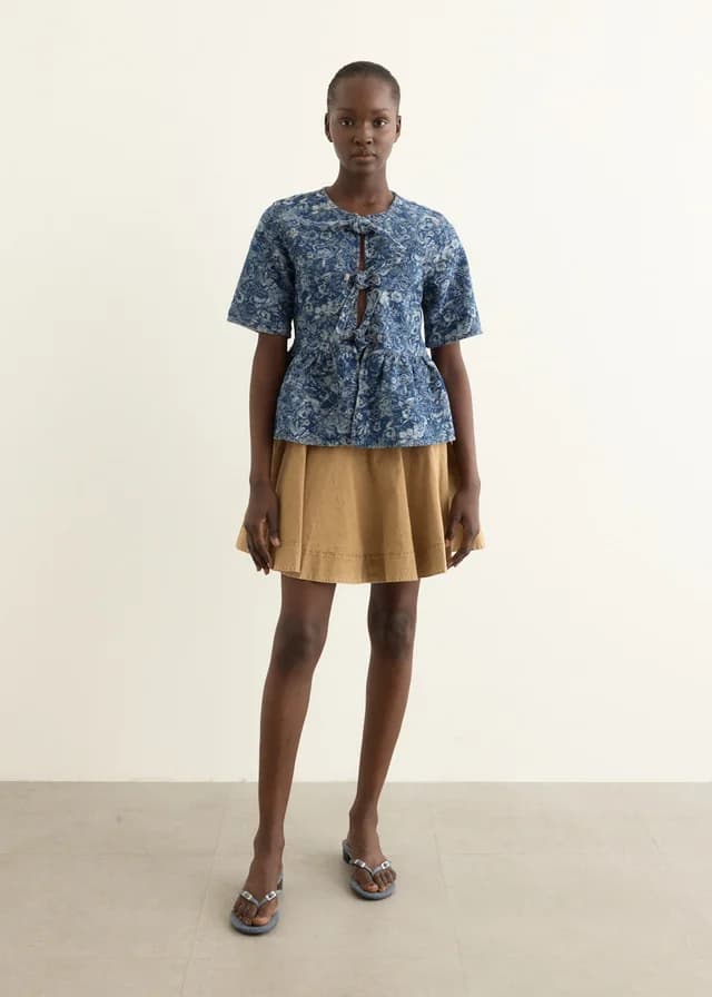 Ganni Washed Stretch Cotton Mini Circle Skirt in Lark 598, image 1 of 1 from Incu