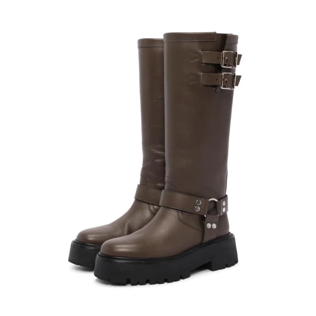Celine High Biker Boots 39 in Khaki Calfskin from Blue Spinach, photo 1 of 1