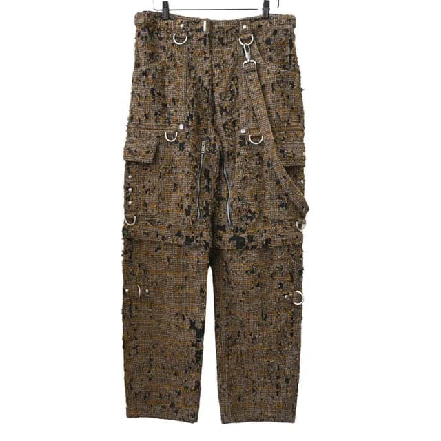 Givenchy Distressed Brown Plaid Utility Cargo Trousers in Brown Tweed from Clotheshorse Anonymous, photo 1 of 1