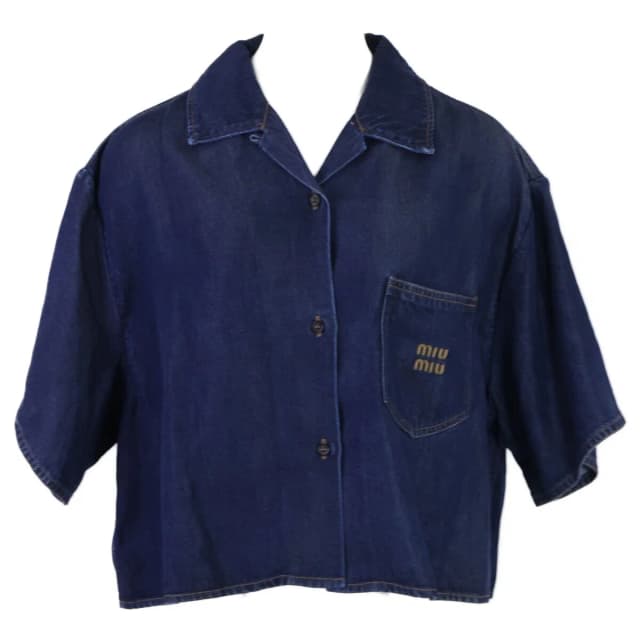 Miu Miu Made Gwc 105 Denim Cropped Short Sleeve Shirt 38 in Denim from The Reluxe, photo 1 of 1
