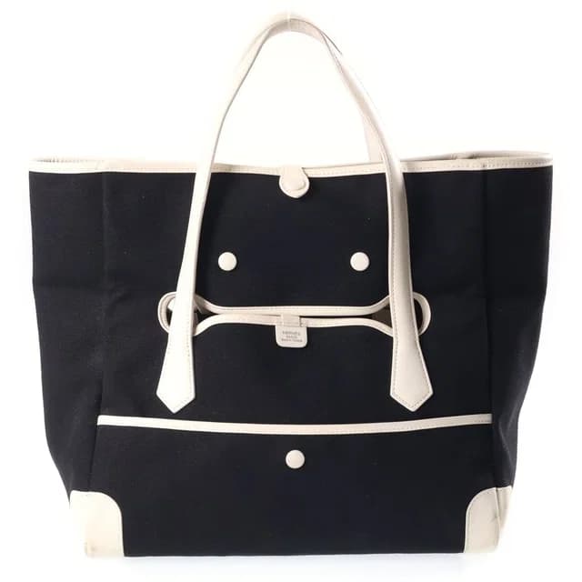 Hermès Pass Tote Bag White Black Toile Ash Leather in Black Leather from The Reluxe, photo 1 of 1