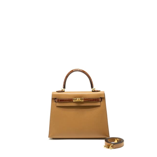 Hermès touch kelly 25 madame/ Crocodile niloticus chai/miel GHW Stamp U in Crocodile from EMIER, photo 1 of 1