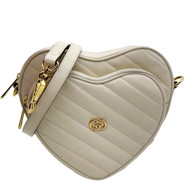 Gucci Heart Mini Interlocking G Diagonal Matelasse Leather Shoulder Bag Off White 751628 in White Leather from Dallas Designer Handbags, photo 1 of 1