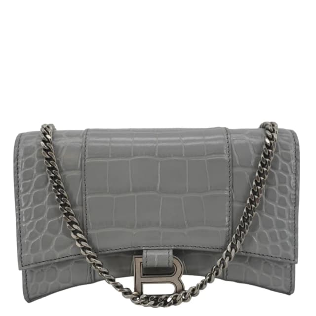 Balenciaga Hourglass Leather Chain Wallet Shoulder Bag Gray in Grey Leather from Dallas Designer Handbags, photo 1 of 1