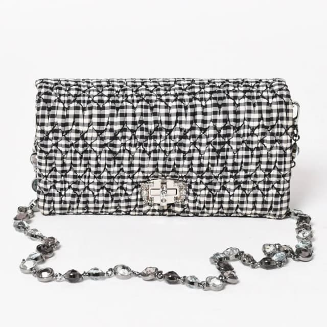 Miu Miu Matelasse Bijou Chain Shoulder Bag Gingham Check Rhinestone in Canvas from The Reluxe, photo 1 of 1