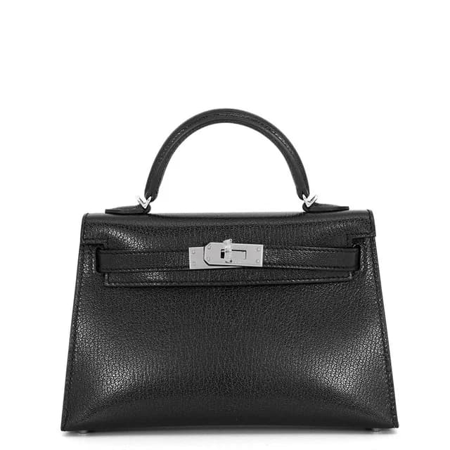Hermès Handbag Mini Kelly 2 Sellier Black Silver Chevre Chamkila 2-Way Bag in Black Goatskin from The Reluxe, photo 1 of 1