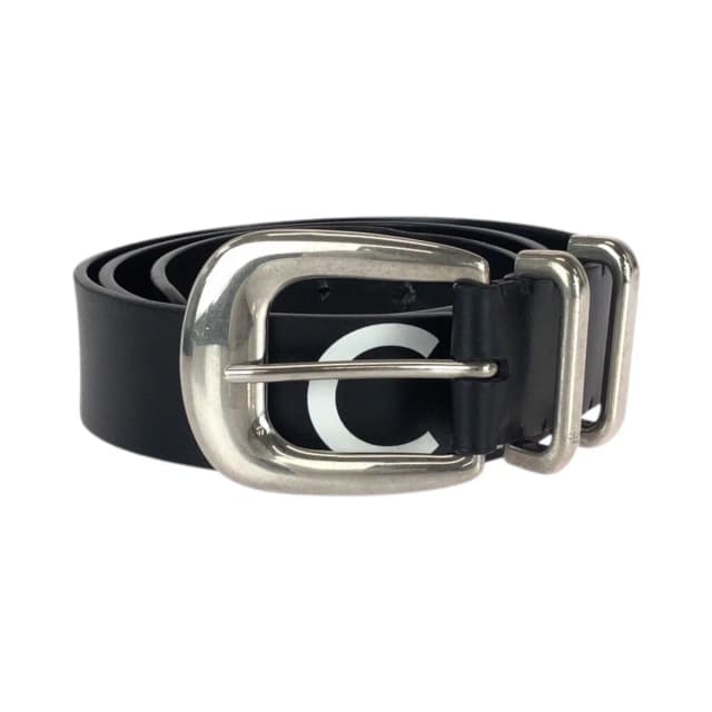 Celine Logo Print Western 90 Black White Silver Leather Belt in Black Leather from The Reluxe, photo 1 of 1