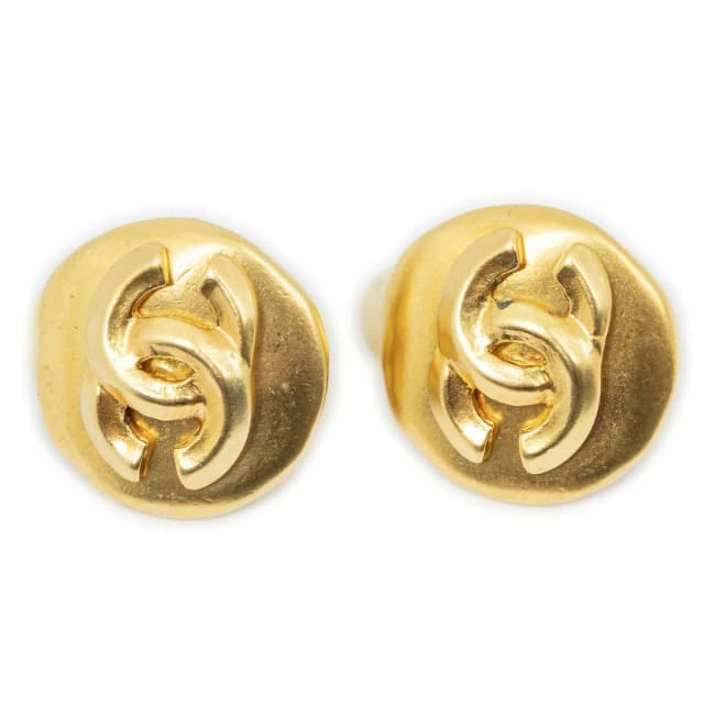 Chanel CC Logo Round Clip-On Earrings Gold Plated in Gold from The Reluxe, photo 1 of 1