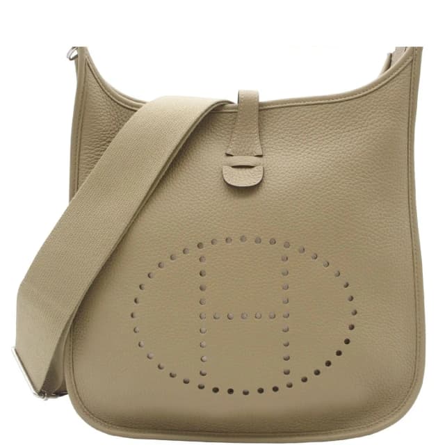 Hermès Evelyne 3 PM Sage Silver Taurillon Clemence Shoulder Bag in Silver Clemence leather from The Reluxe, photo 1 of 1