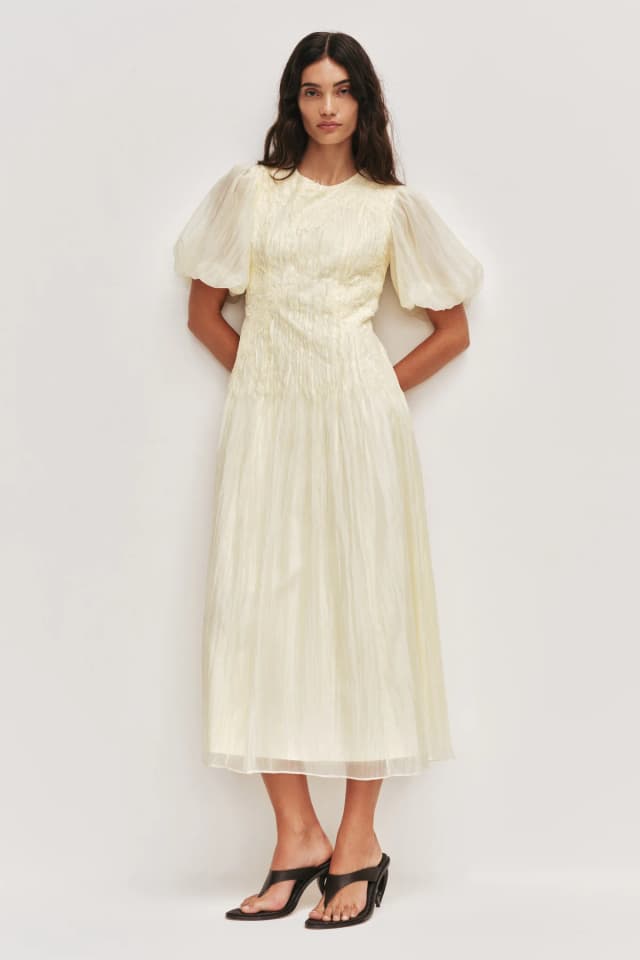 AJE Ophelia Lace Midi Dress in BUTTER, image 1 of 1 from Aje