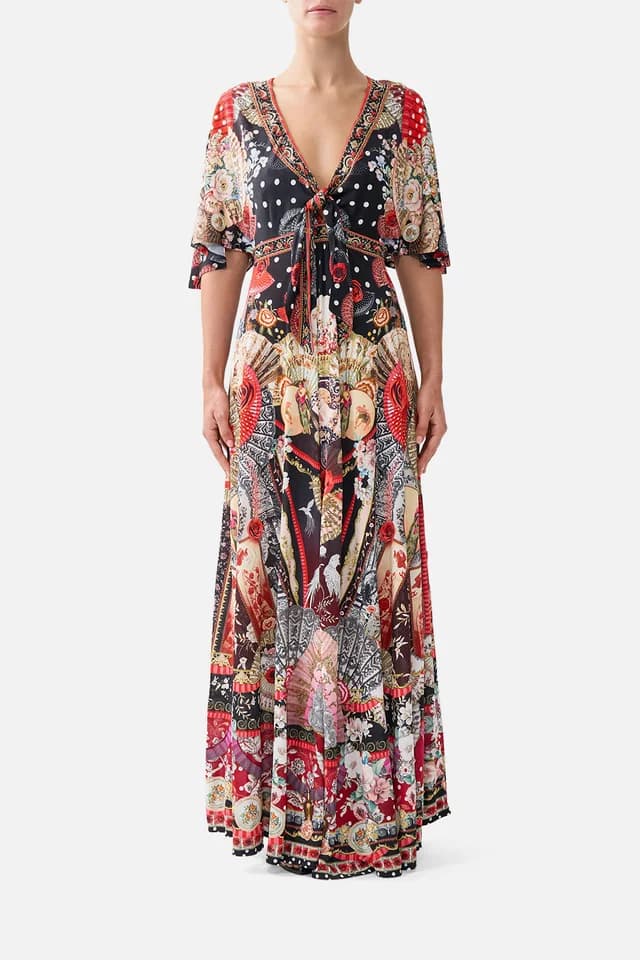 Camilla eBoutique FLUTTER SLEEVE TIE FRONT JERSEY DRESS DAUGHTERS OF DUENDE, image 1 of 1 from CAMILLA