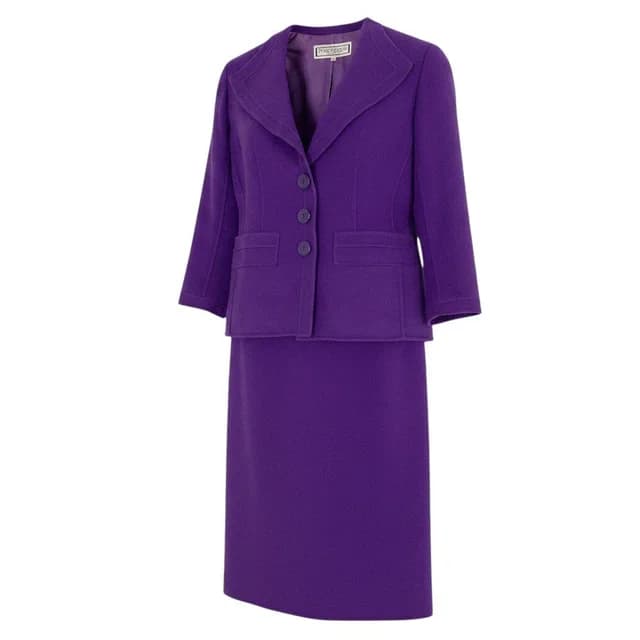 Saint Laurent Set Skirt Suit Tailored Jacket Knee Length Wool Blend M Purple in Purple Wool from The Reluxe, photo 1 of 1