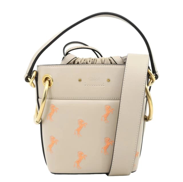 Chloé Roy Little Horses Embroidered Leather Bucket Bag Beige in Beige Leather from Dallas Designer Handbags, photo 1 of 1