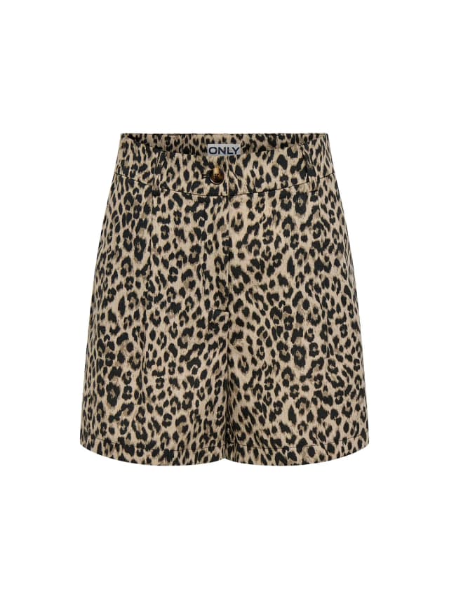 ONLY Emmia High Waisted Shorts Brown in Black LEO, image 1 of 1 from Fenwick