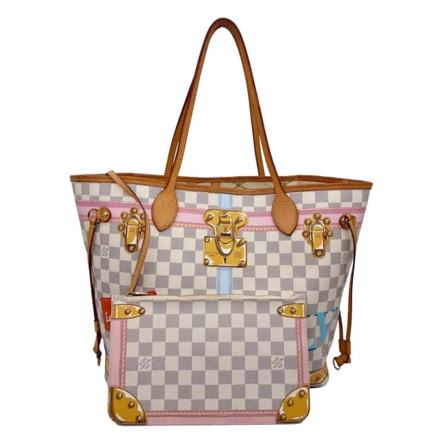 Louis Vuitton Neverfull MM Summer Trunks Damier Azur Tote Bag White in White Canvas from Dallas Designer Handbags, photo 1 of 1