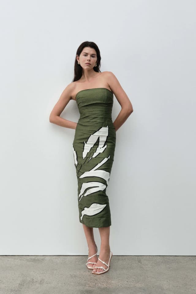AJE Jasmine Midi Dress in ABSTRACT FERN, image 1 of 1 from Aje